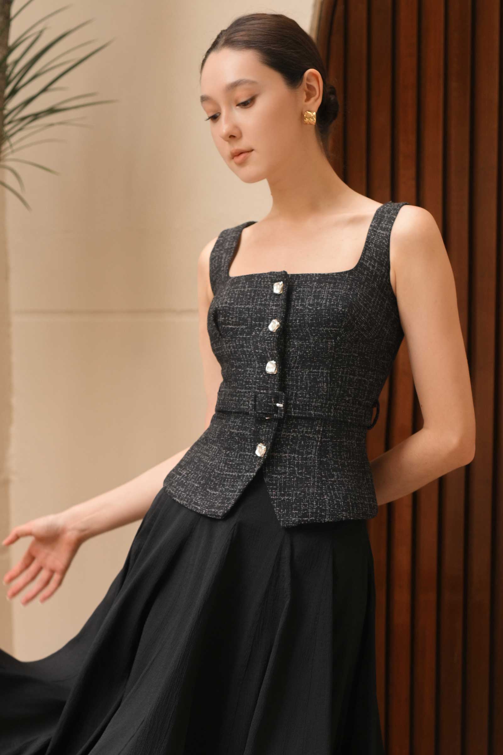 Duvere Tweed Top (Black)