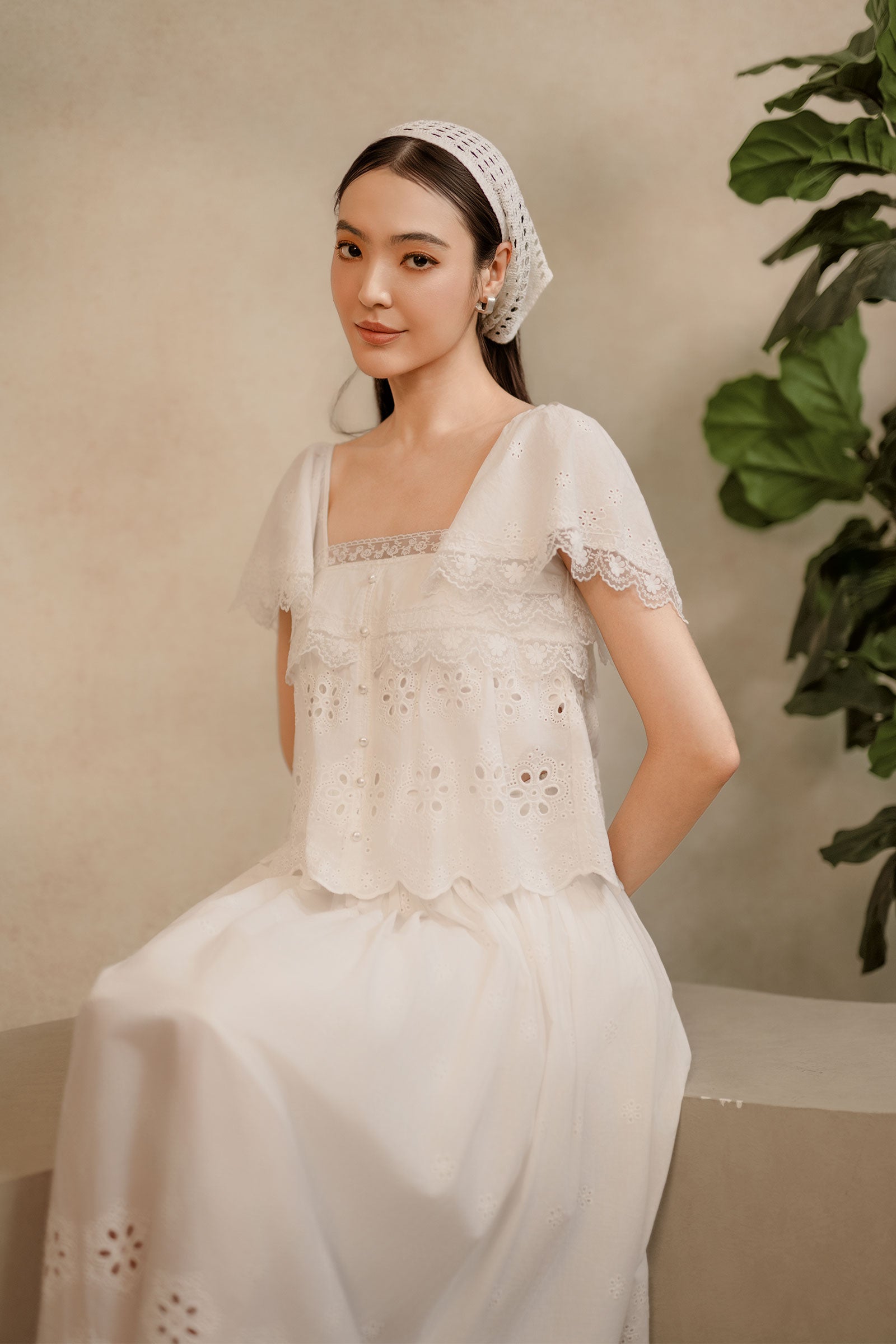 Solène Broderie Top (White)