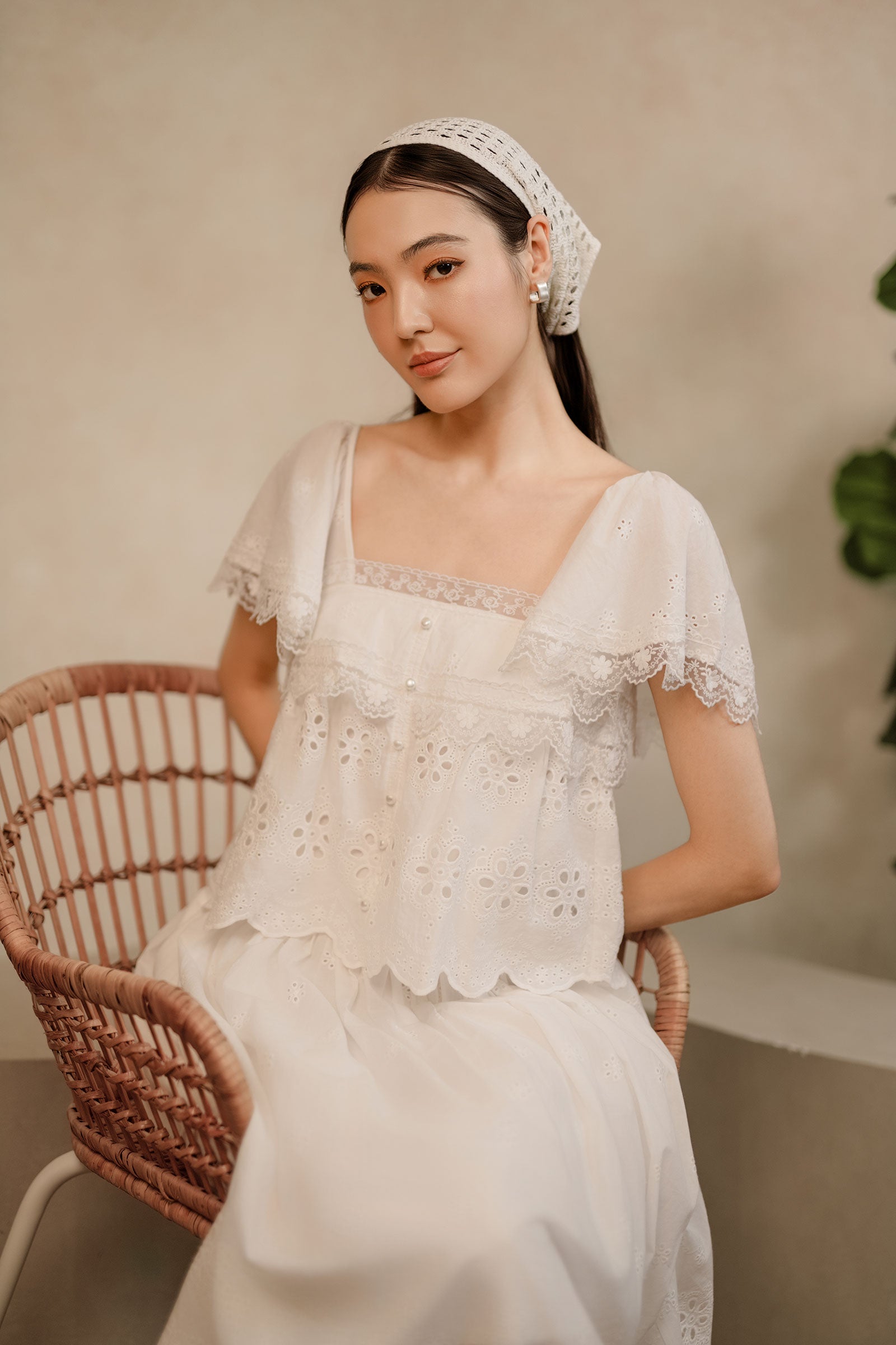 Solène Broderie Top (White)