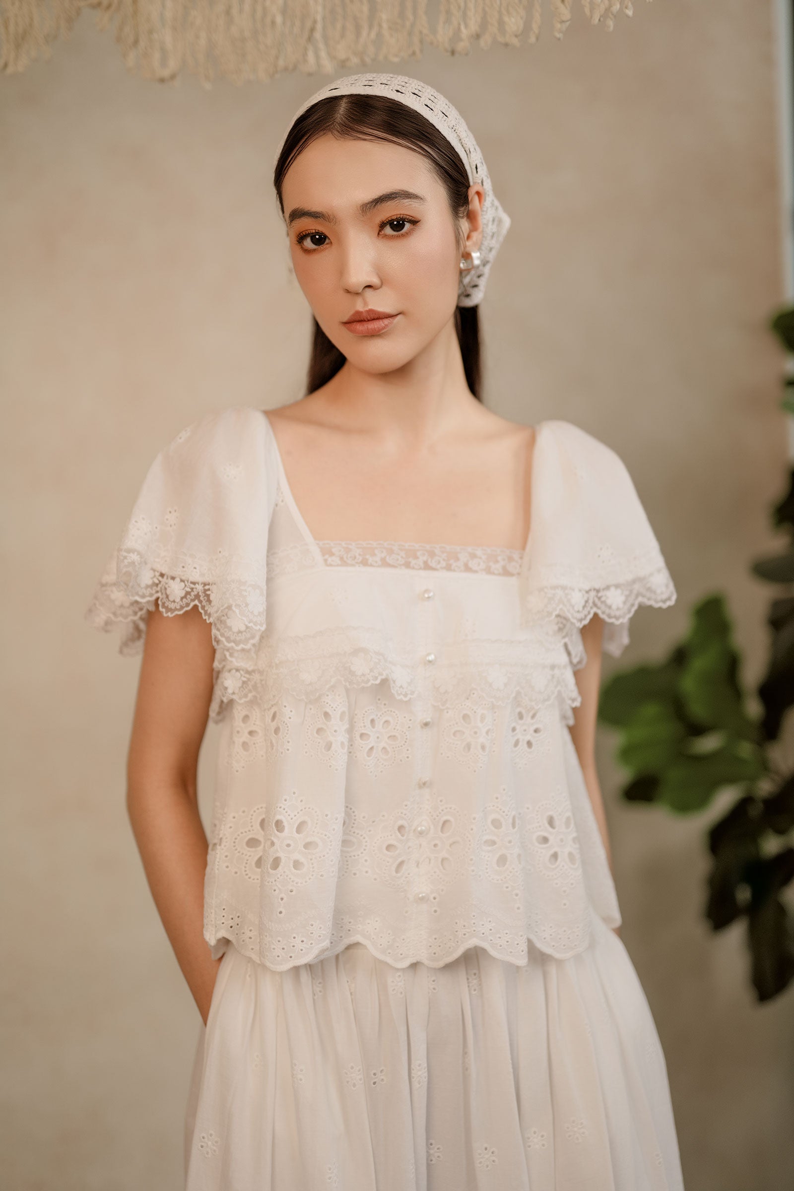 Solène Broderie Top (White)