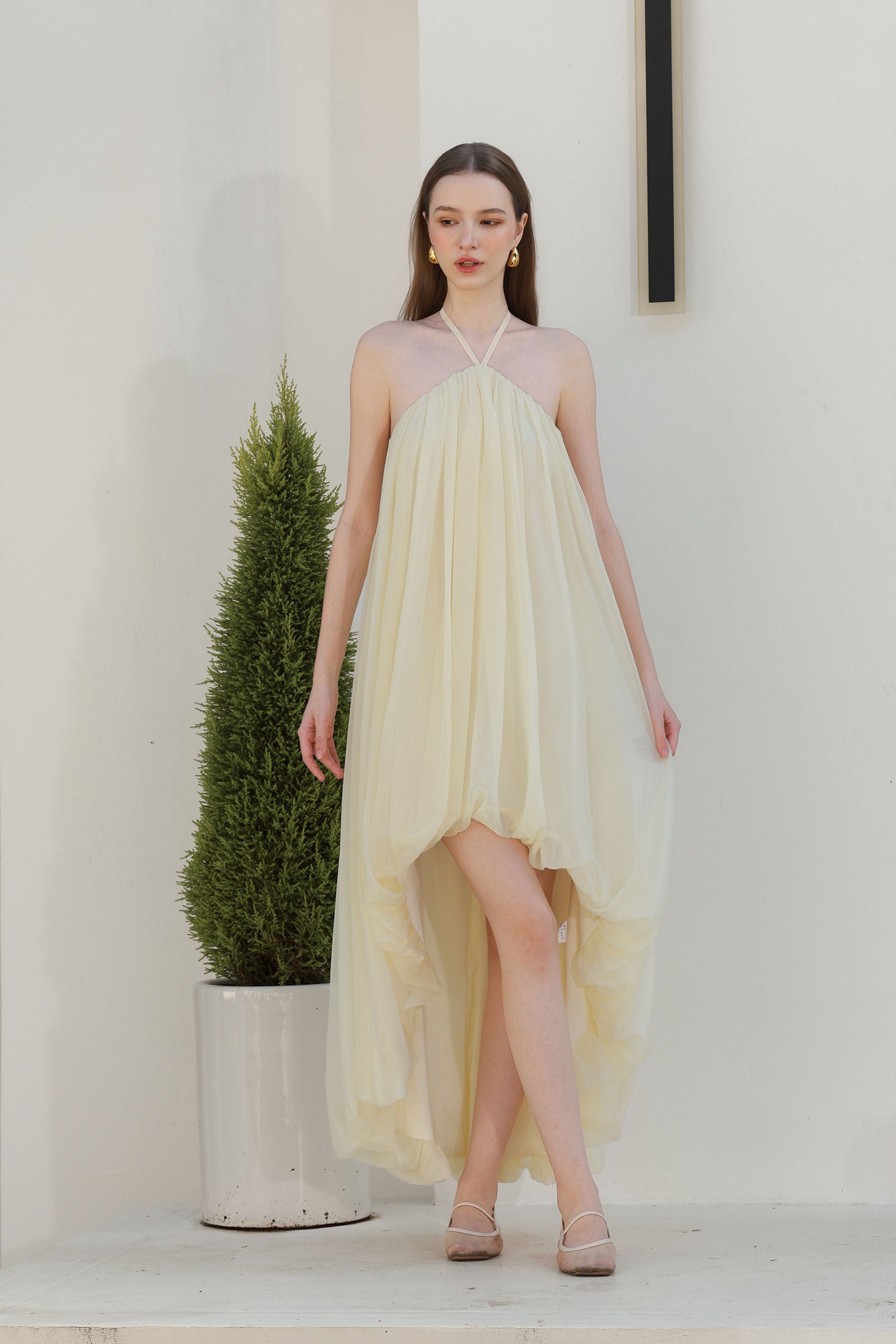 Umia Halter Dress (Butter Yellow)