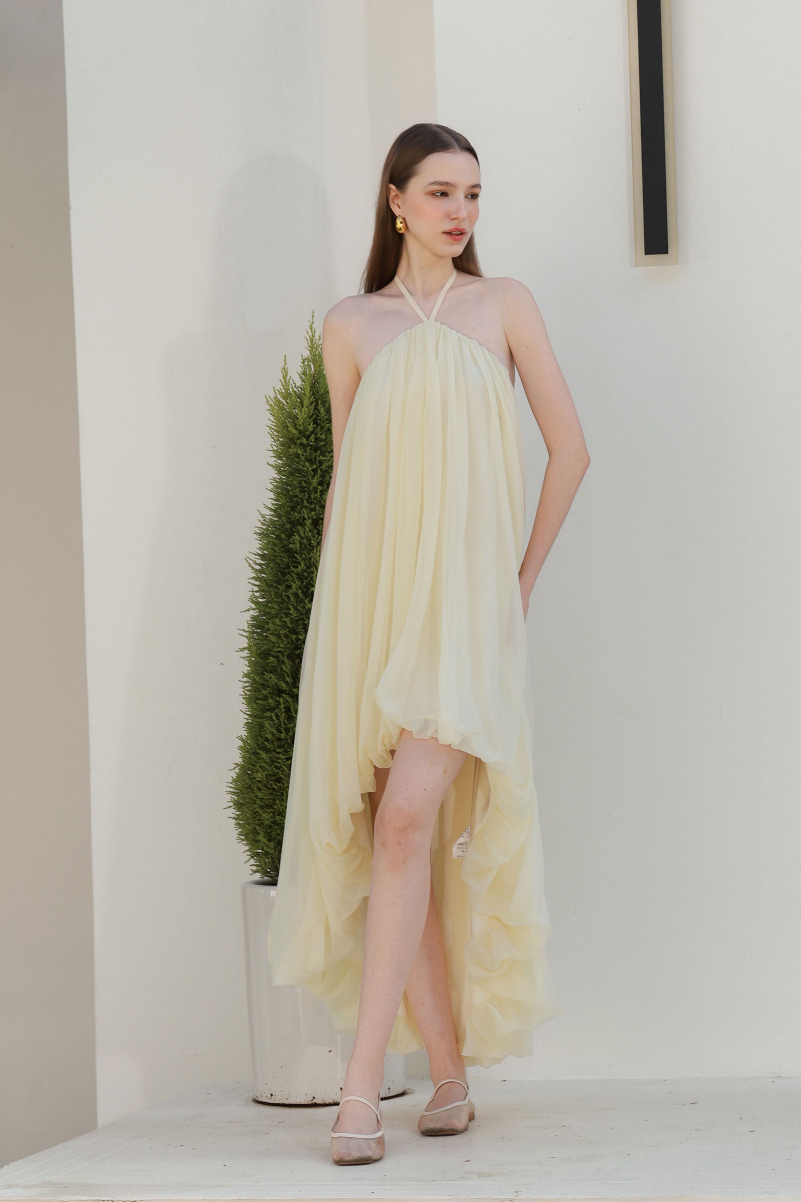 Umia Halter Dress (Butter Yellow)