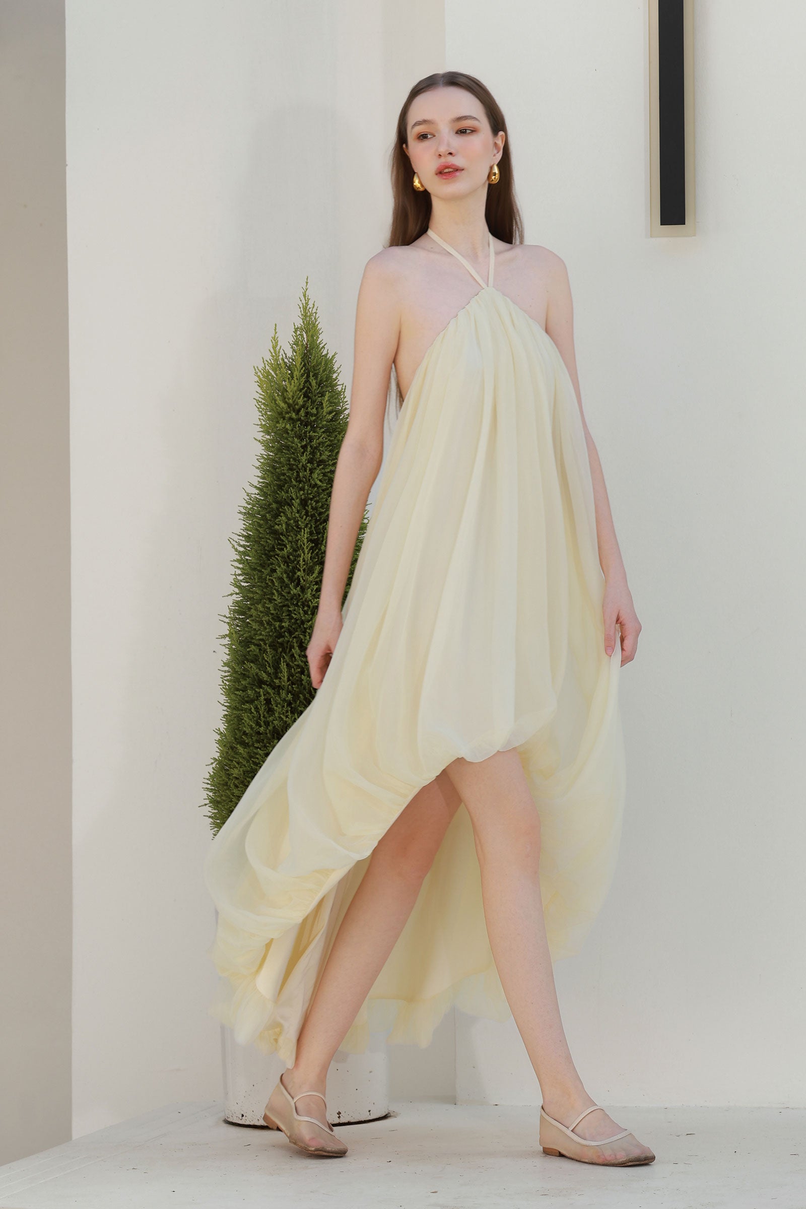 Umia Halter Dress (Butter Yellow)