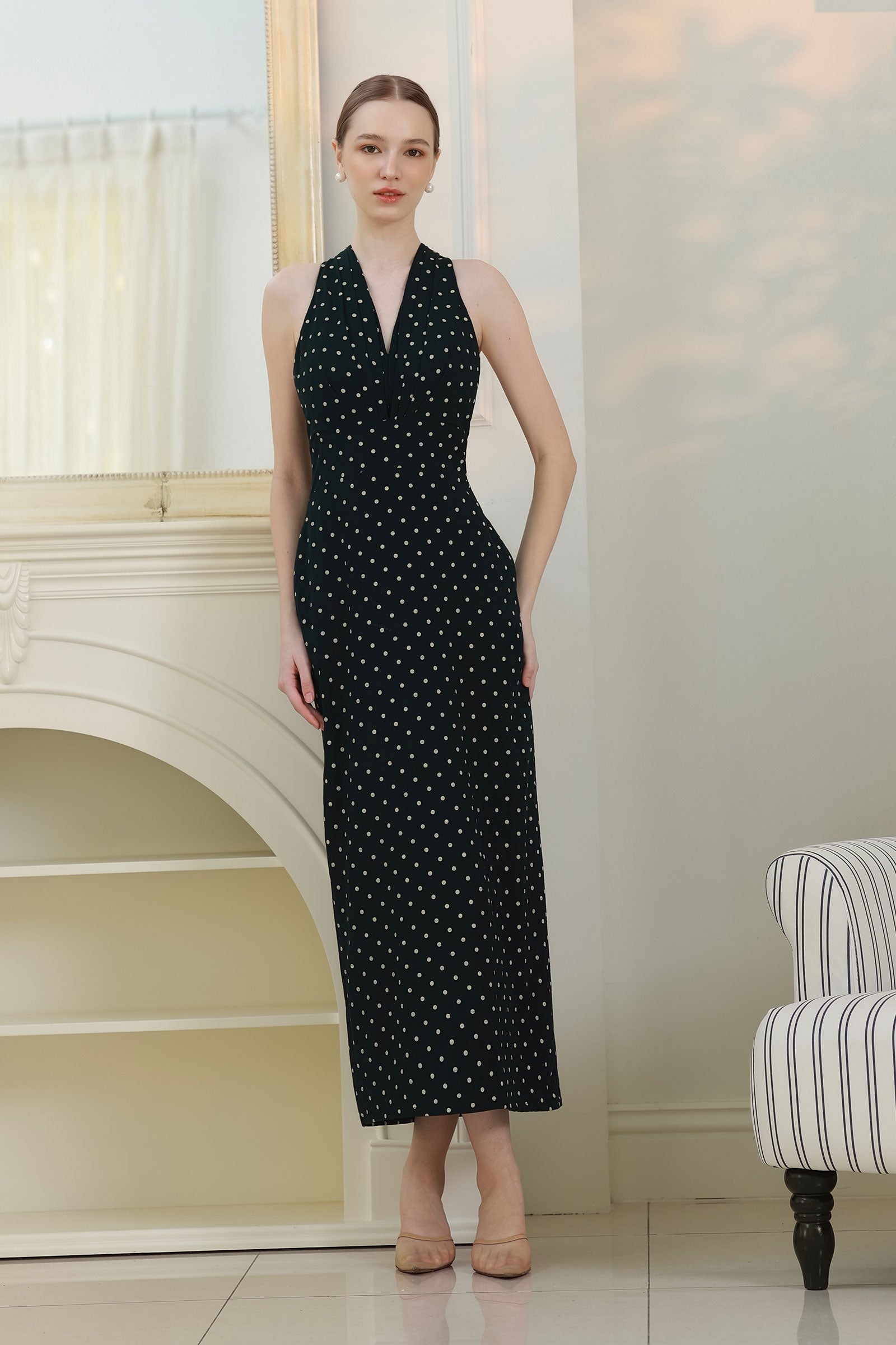 Veya Linen Polka Dress (Black)