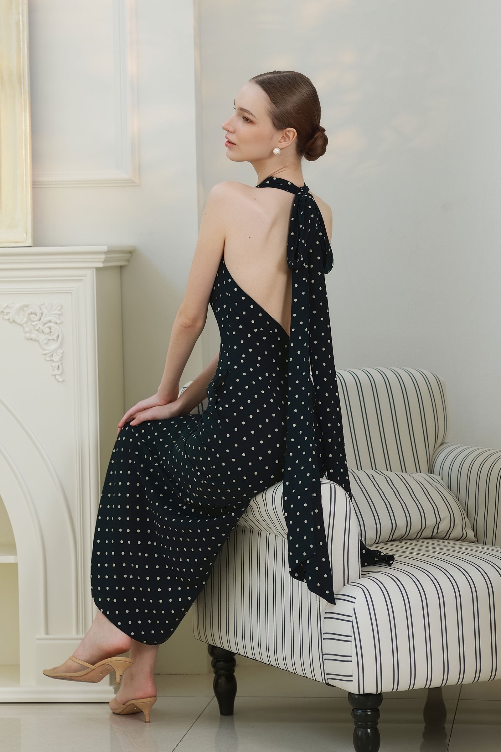 Veya Linen Polka Dress (Black)