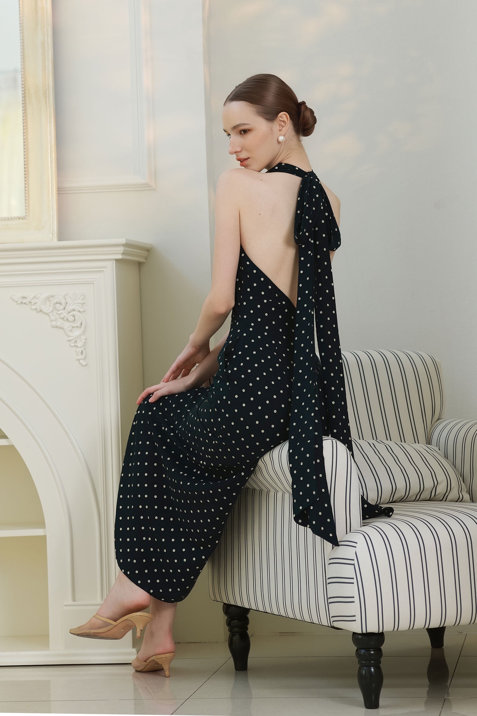 Veya Linen Polka Dress (Black)