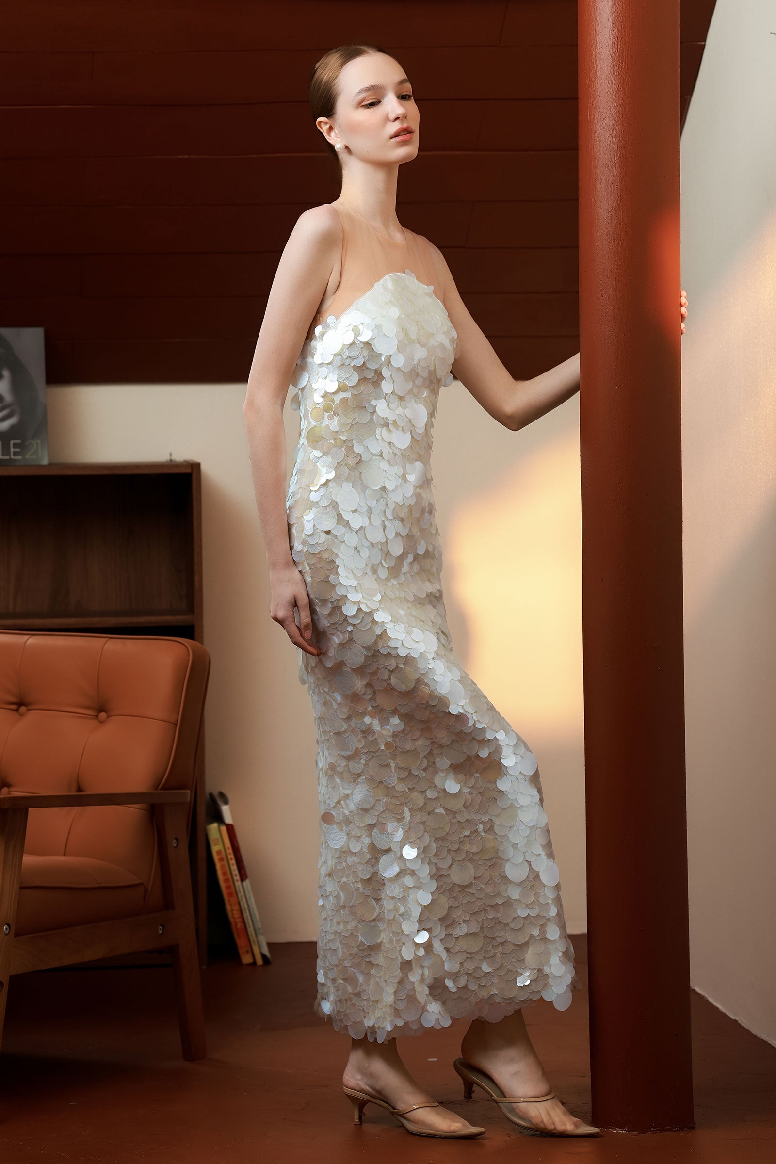 Lumière Pearl Sequin Dress (White)