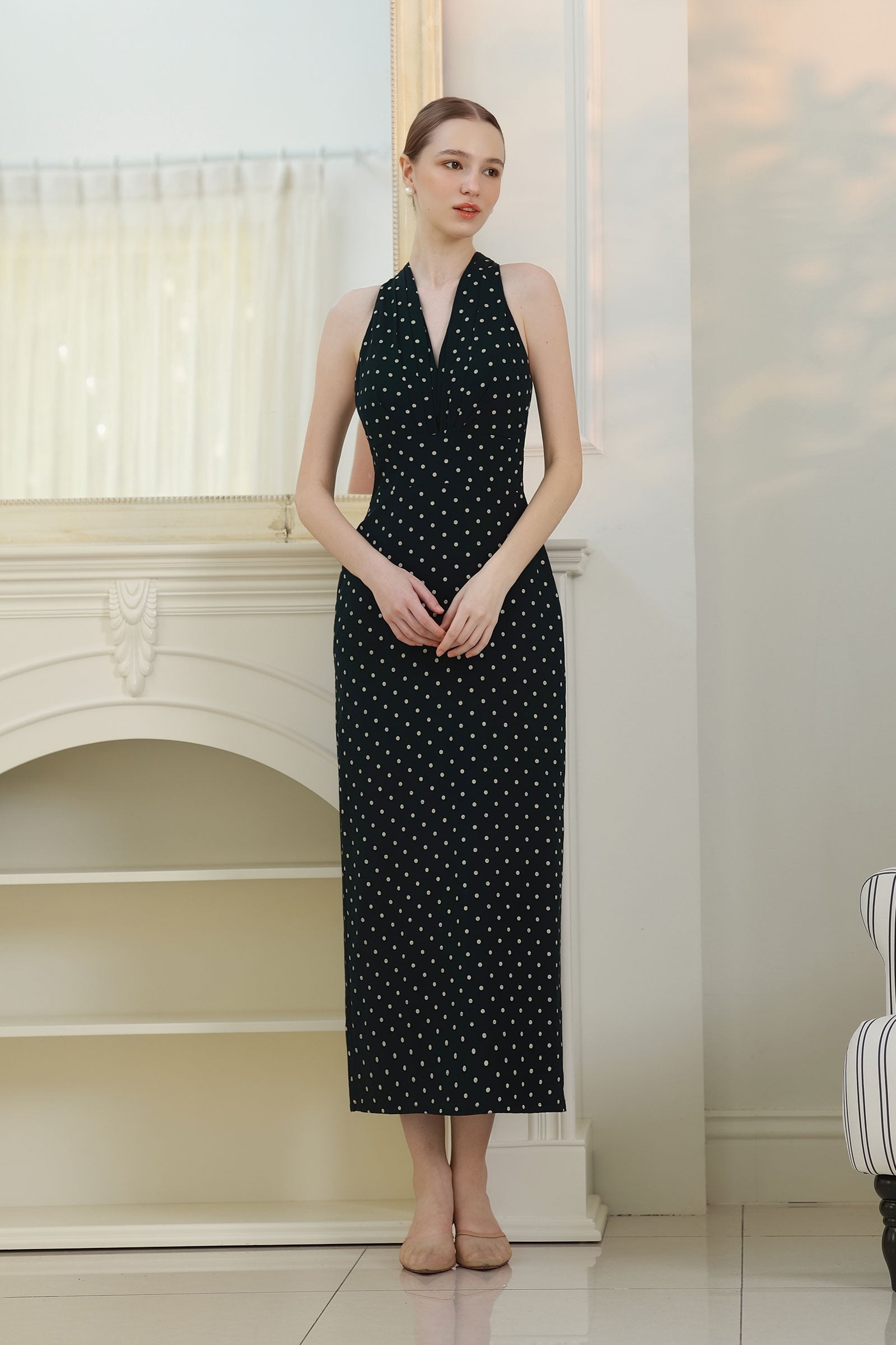 Veya Linen Polka Dress (Black)