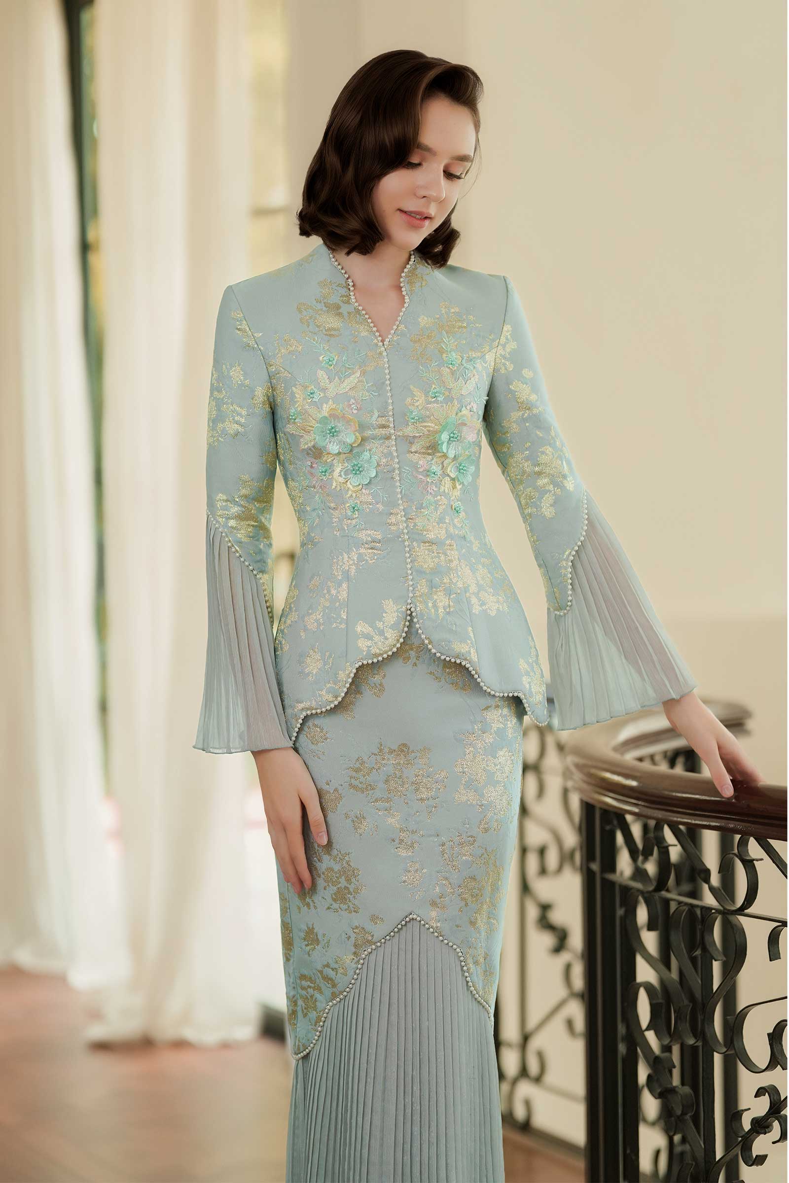 Rosabella Kebaya Top (Celadon Pearl)