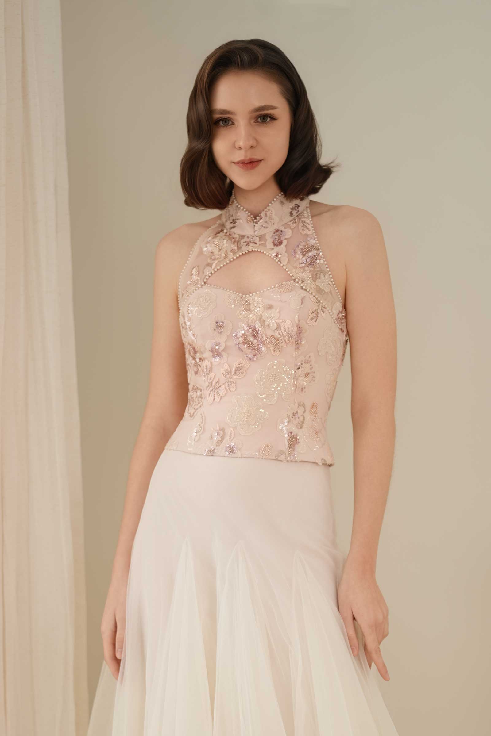 Magnolia Qipao Top (Pink)