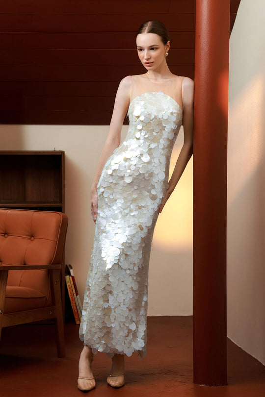 Lumière Pearl Sequin Dress (White)