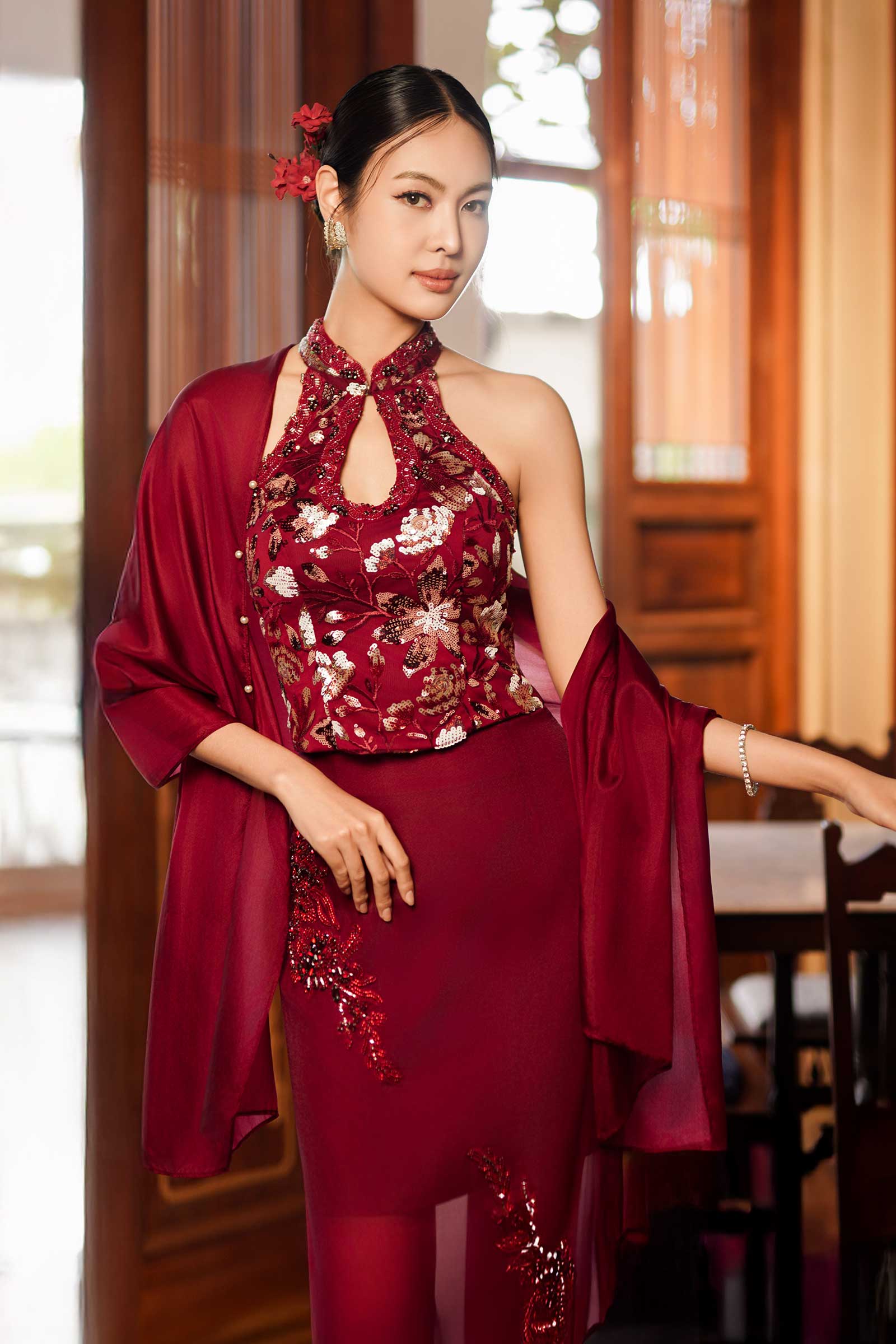 Ruiann Qipao Padded Top (Red)