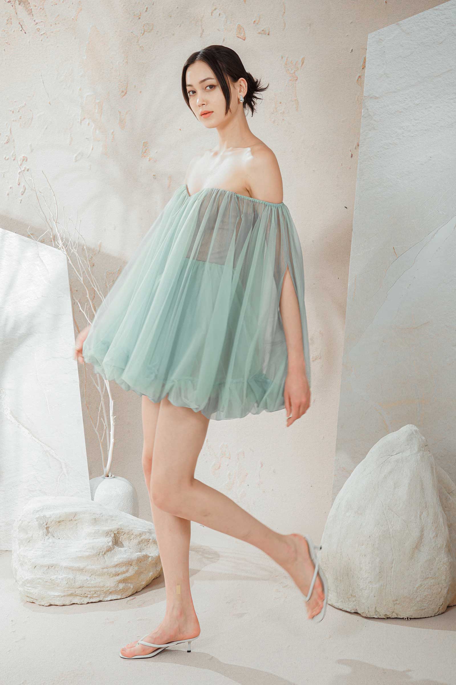 Dissior Tulle Romper Dress (Sage) DoubleWoot Dissior Tulle Romper Dress (Sage) DoubleWoot