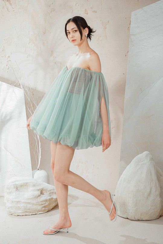 Dissior Tulle Romper Dress (Sage)