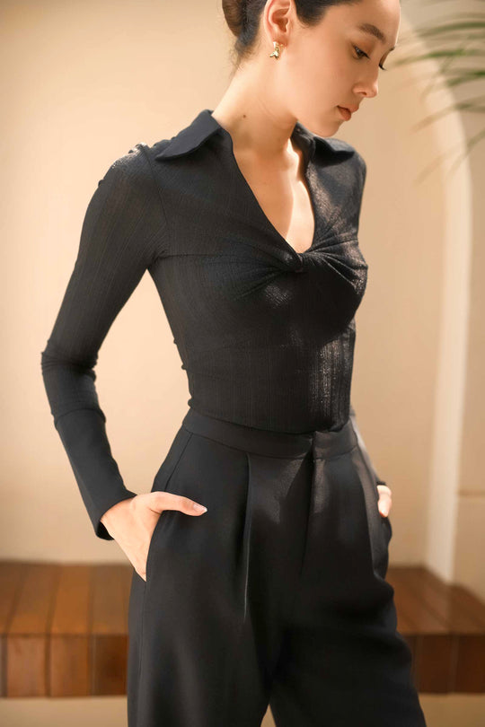 Elan Ribbed Top (Black)