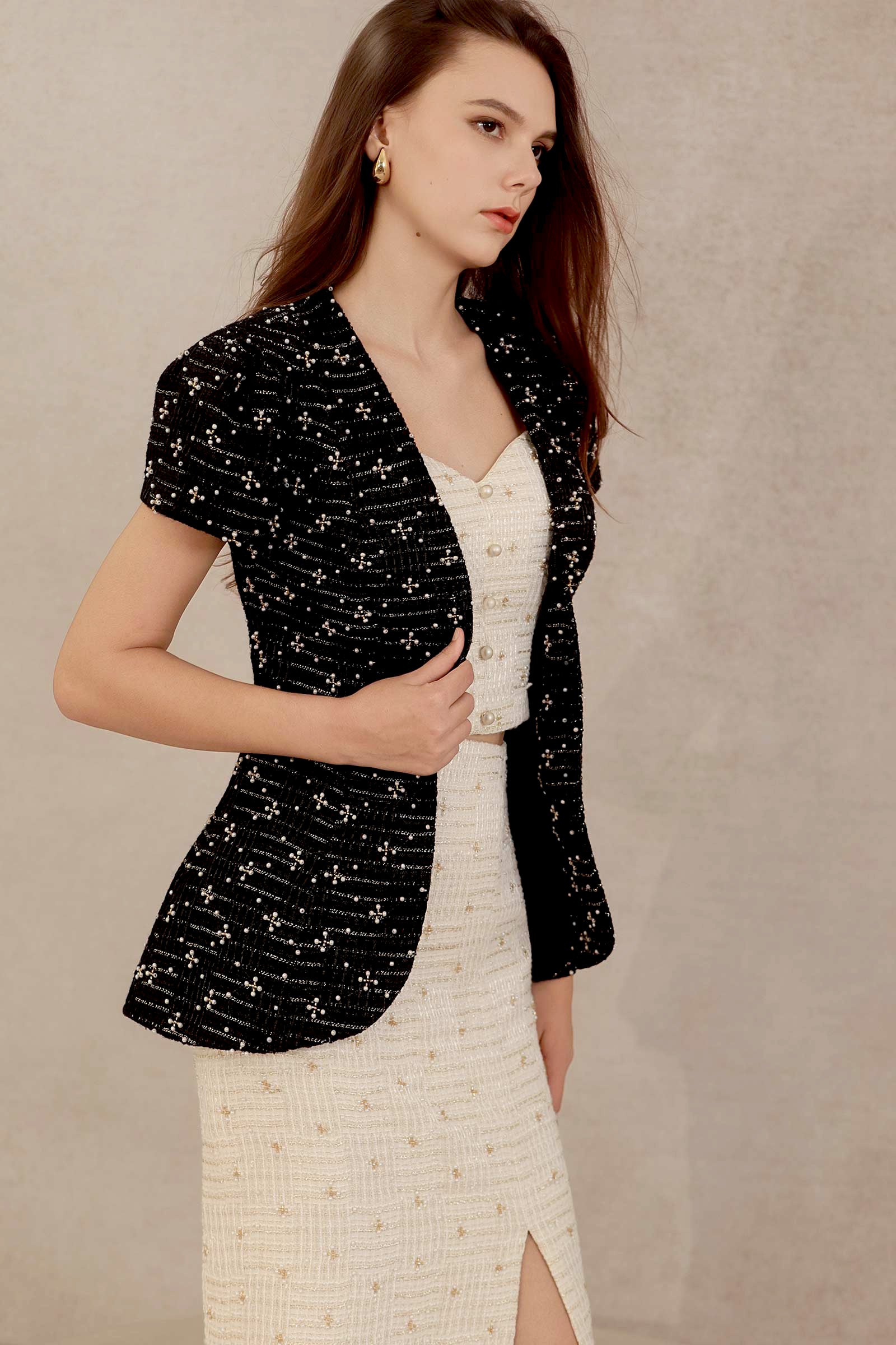 Eclat Tweed Padded Jacket (Black)