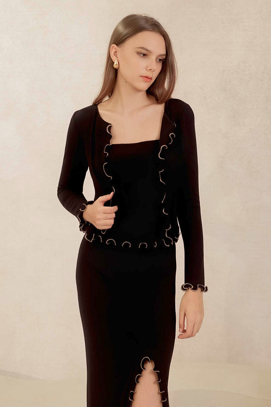 Drenielle Knit Top & Cardi Set (Black)