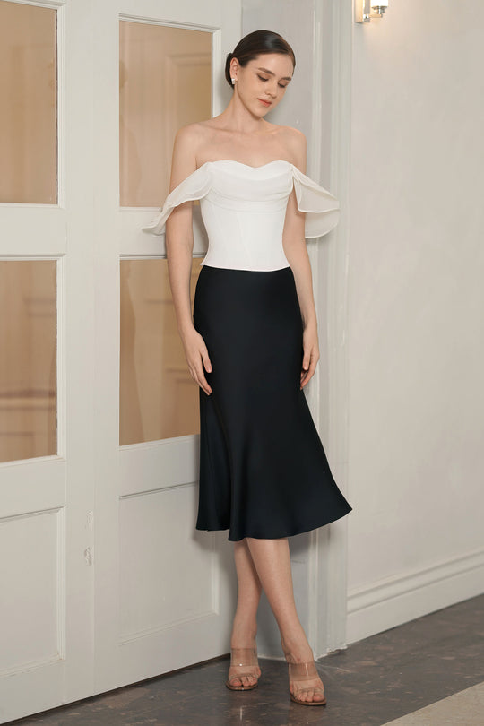 Evean Silk Satin Skirt (Black)