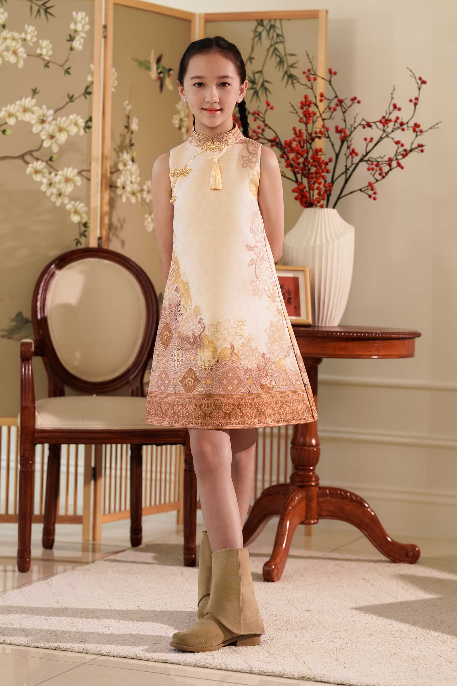 Ruiya Qipao Girls Dress (Gold)