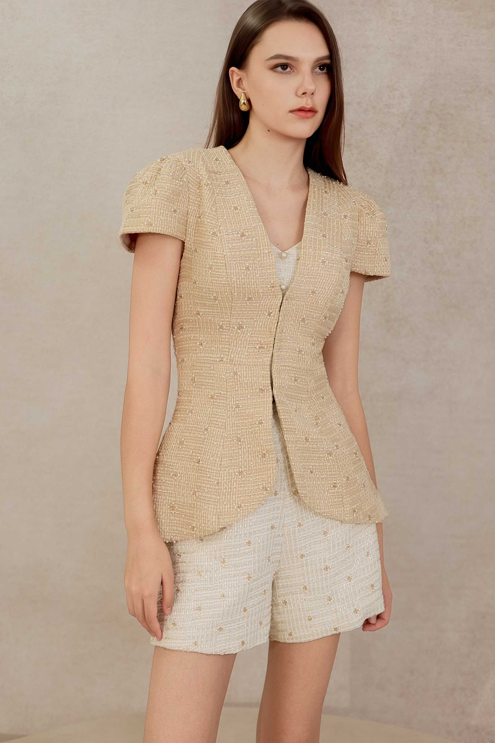 Eclat Tweed Padded Jacket (Champagne)