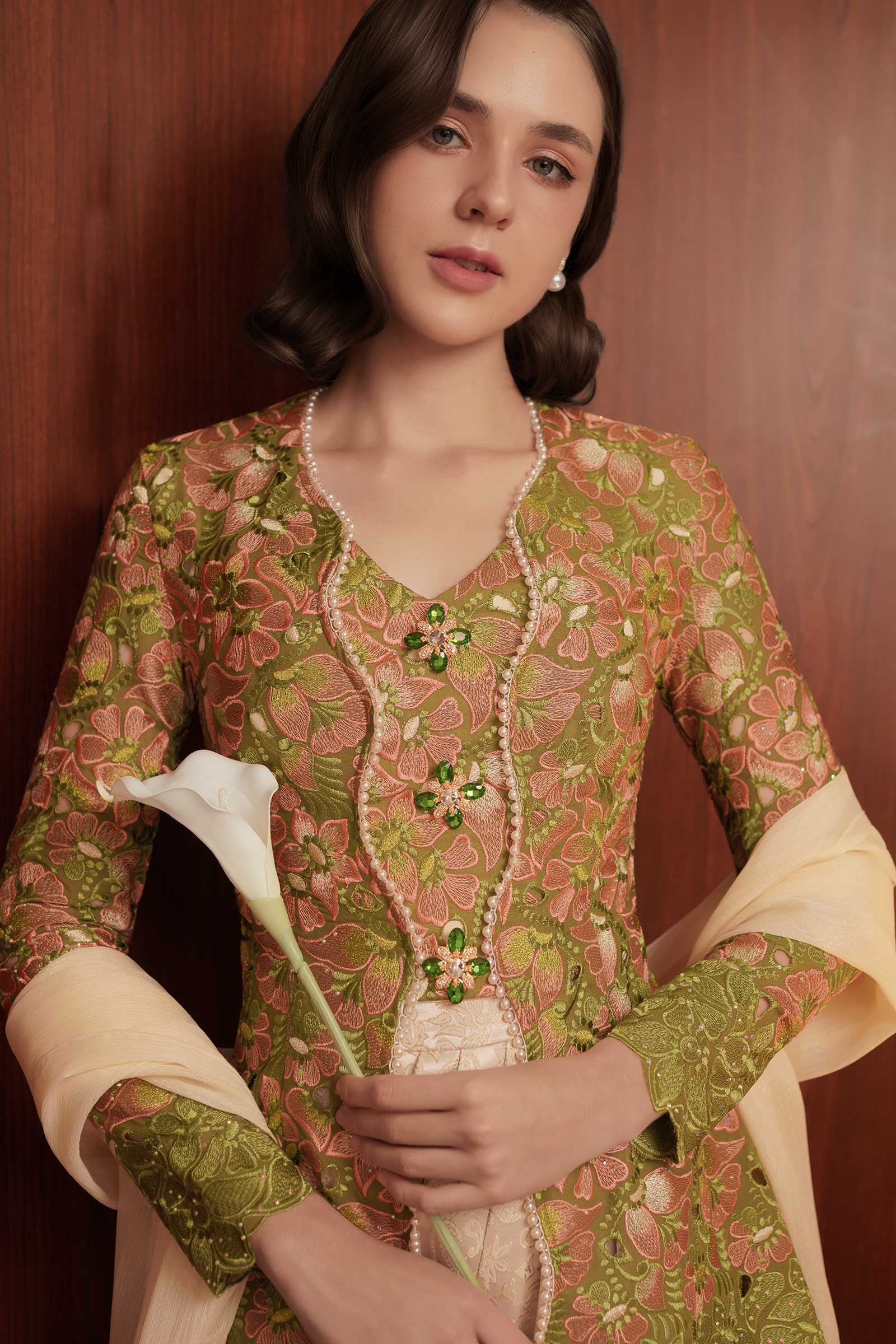 Olive Heirloom Kebaya Top