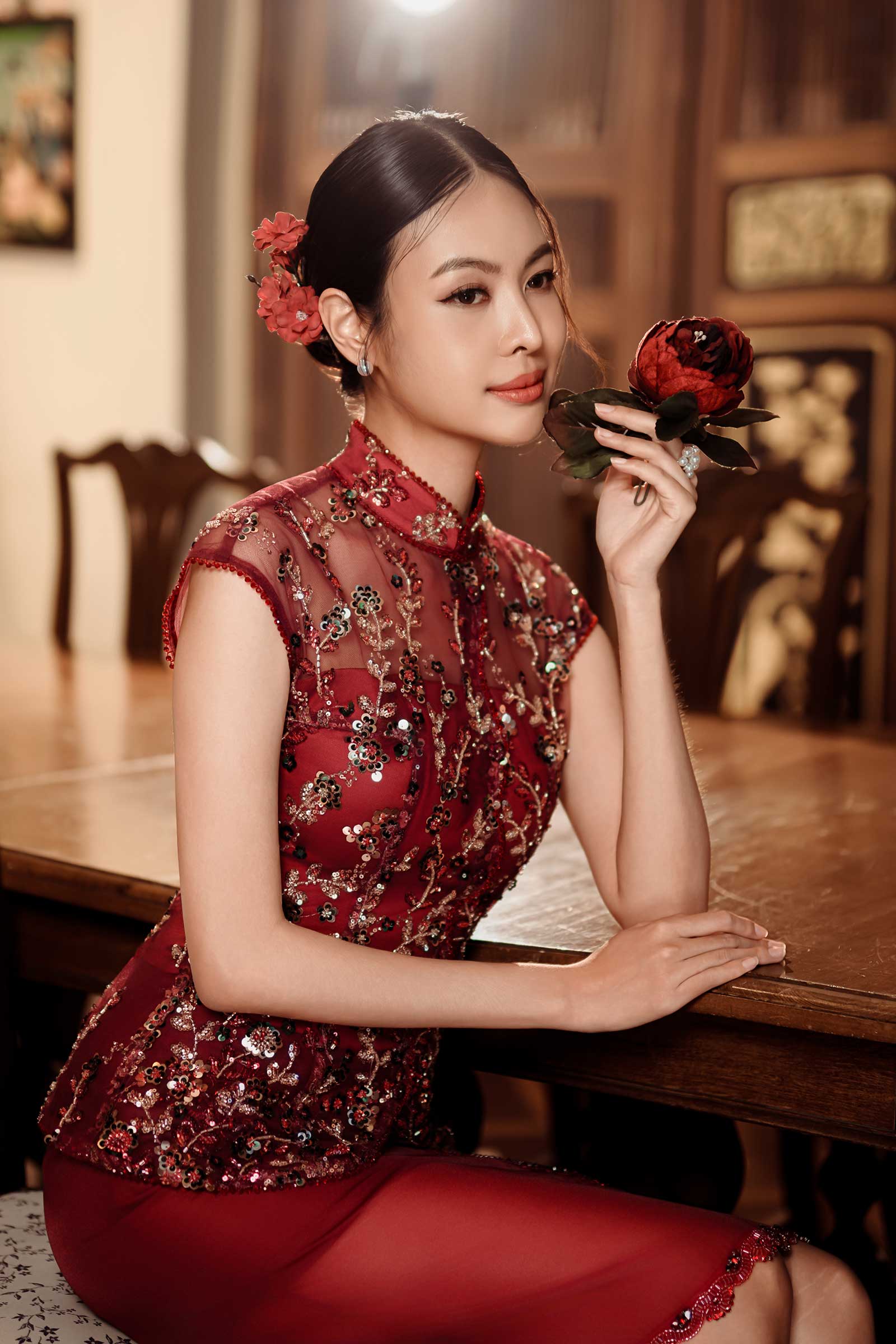 Evelia Qipao Top (Red)