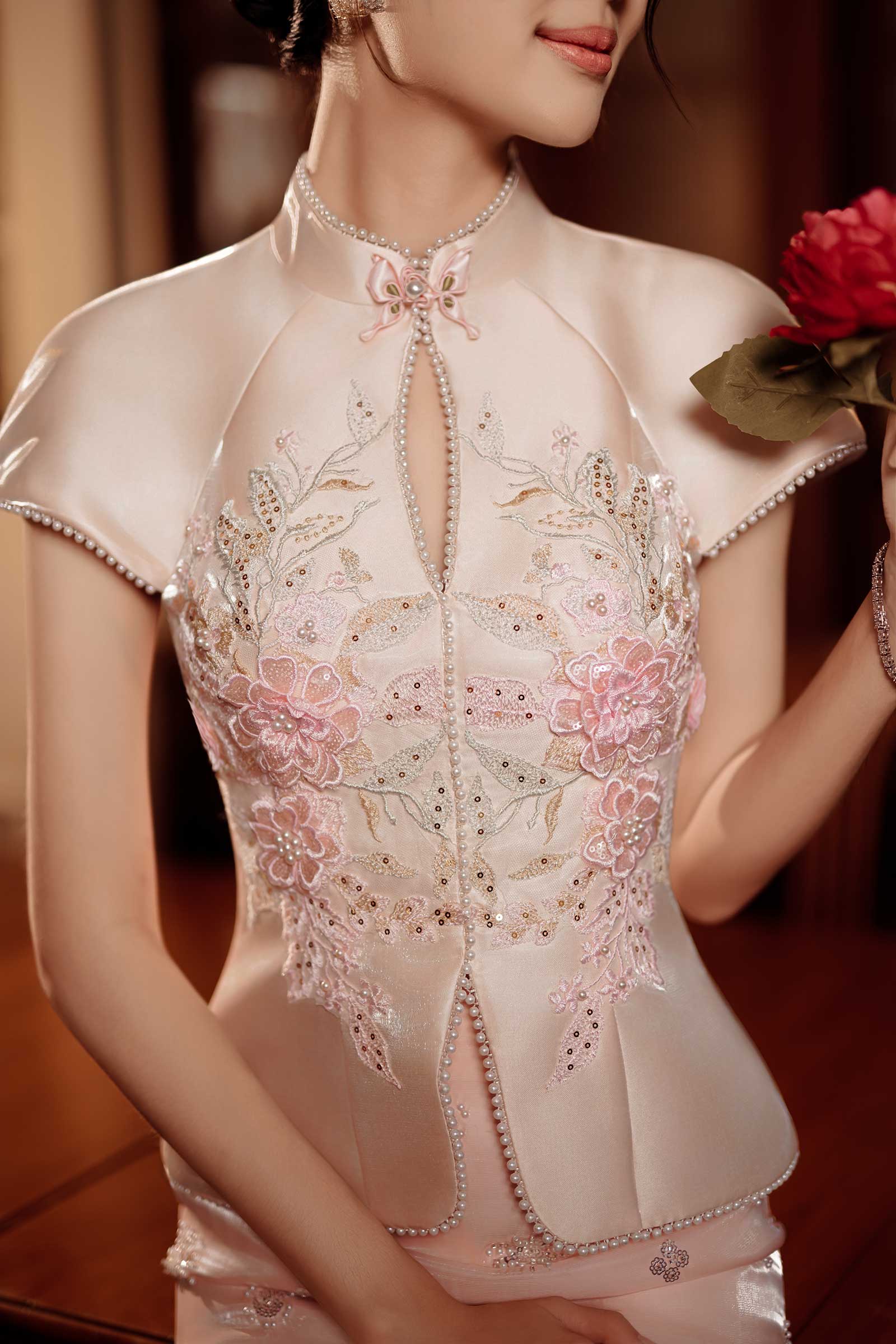 BACKORDER Pearl Blossom Qipao Top (Champagne)