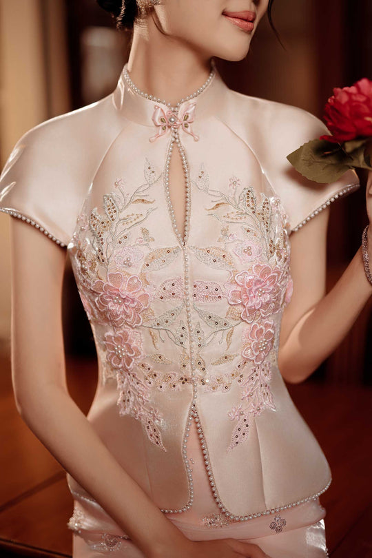 BACKORDER Pearl Blossom Qipao Top (Champagne)