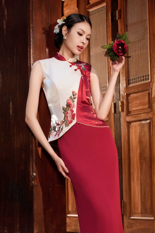 Hua Rui Qipao Top (Ruby Red)