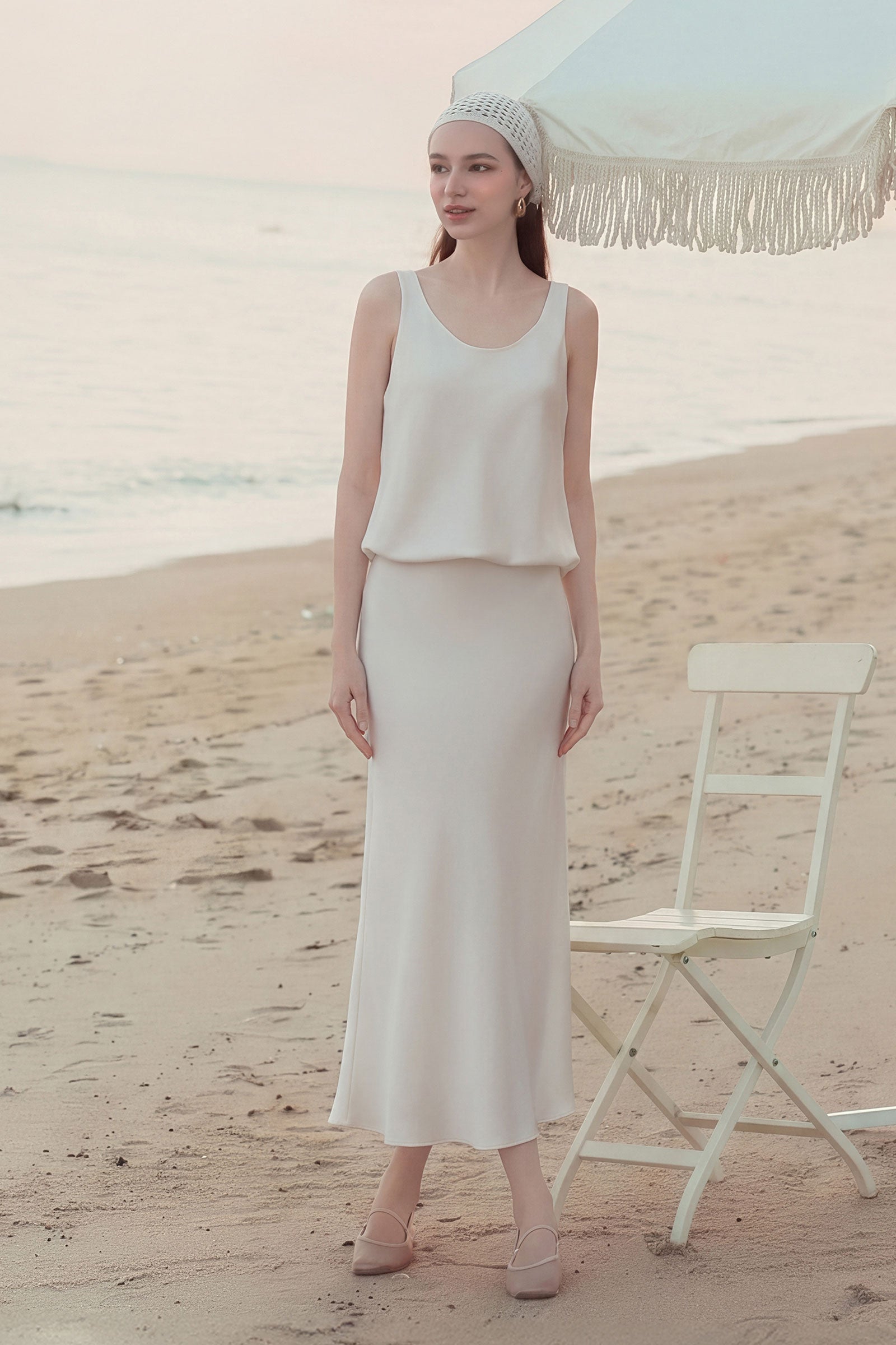 Eliette Satin Skirt (Pearl)