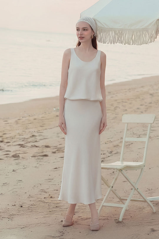 Eliette Satin Skirt (Pearl)