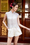 Soralis Silk Qipao Top (Silver Mist)