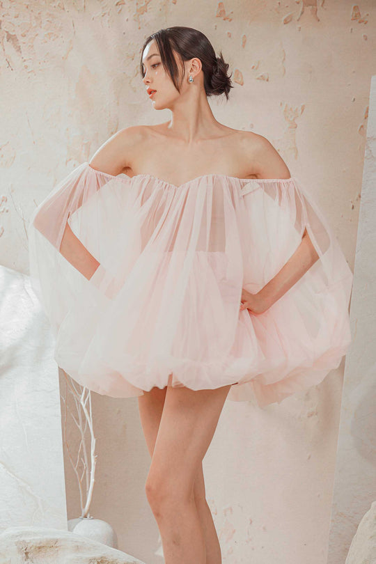 Dissior Tulle Romper Dress (Pink)