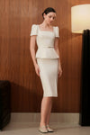Veron Belted Peplum Dress (White)