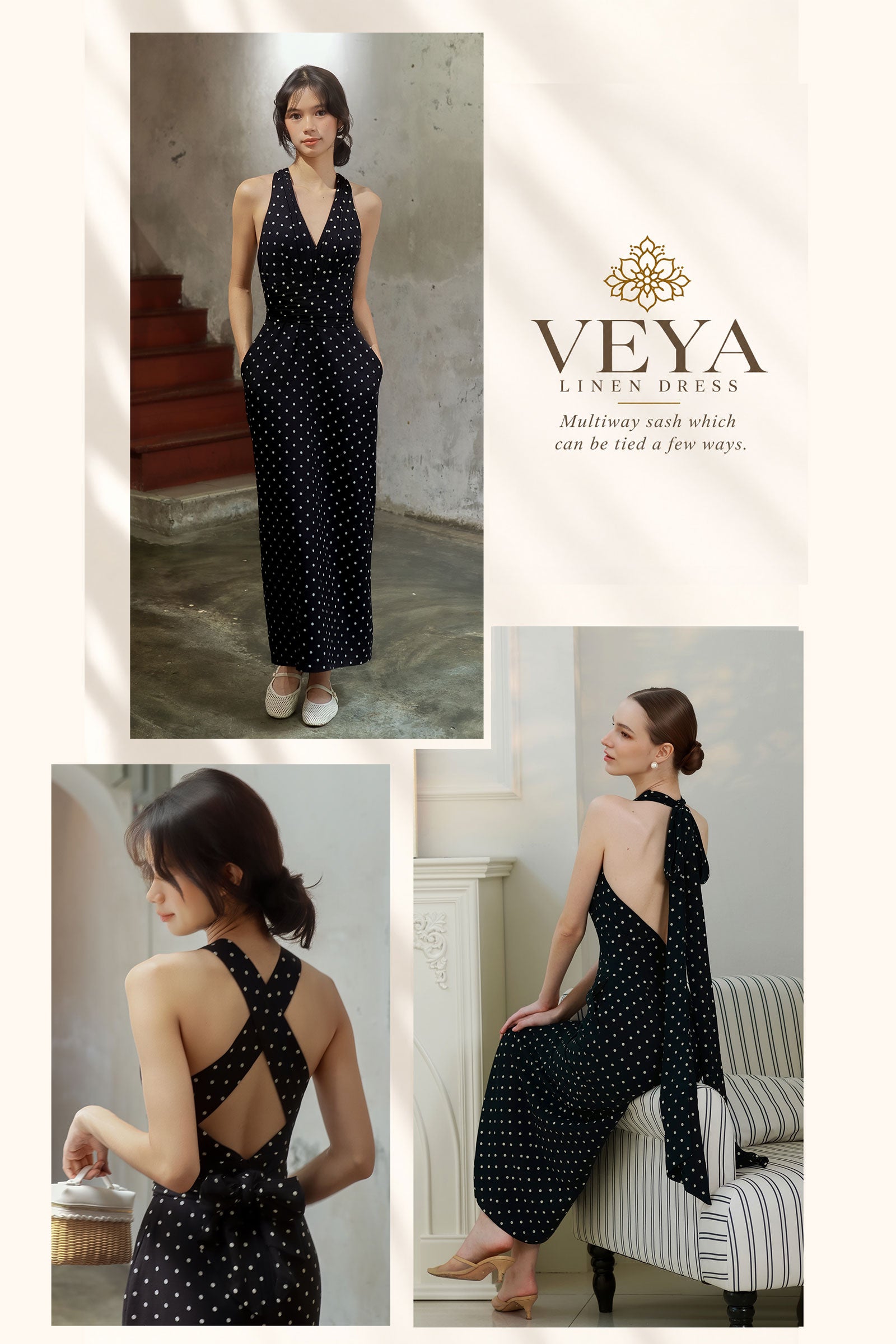 Veya Linen Polka Dress (Black)
