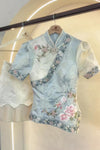 BACKORDER Qinghua Peony Qipao Top (Baby Blue)