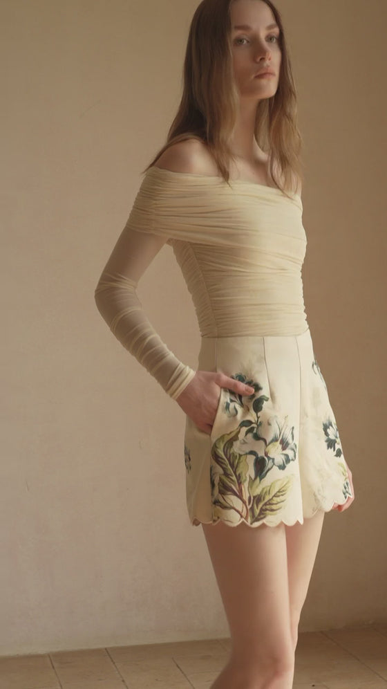 Deluna Printed Scallop Embroidery Shorts