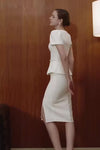 Veron Belted Peplum Dress (White)