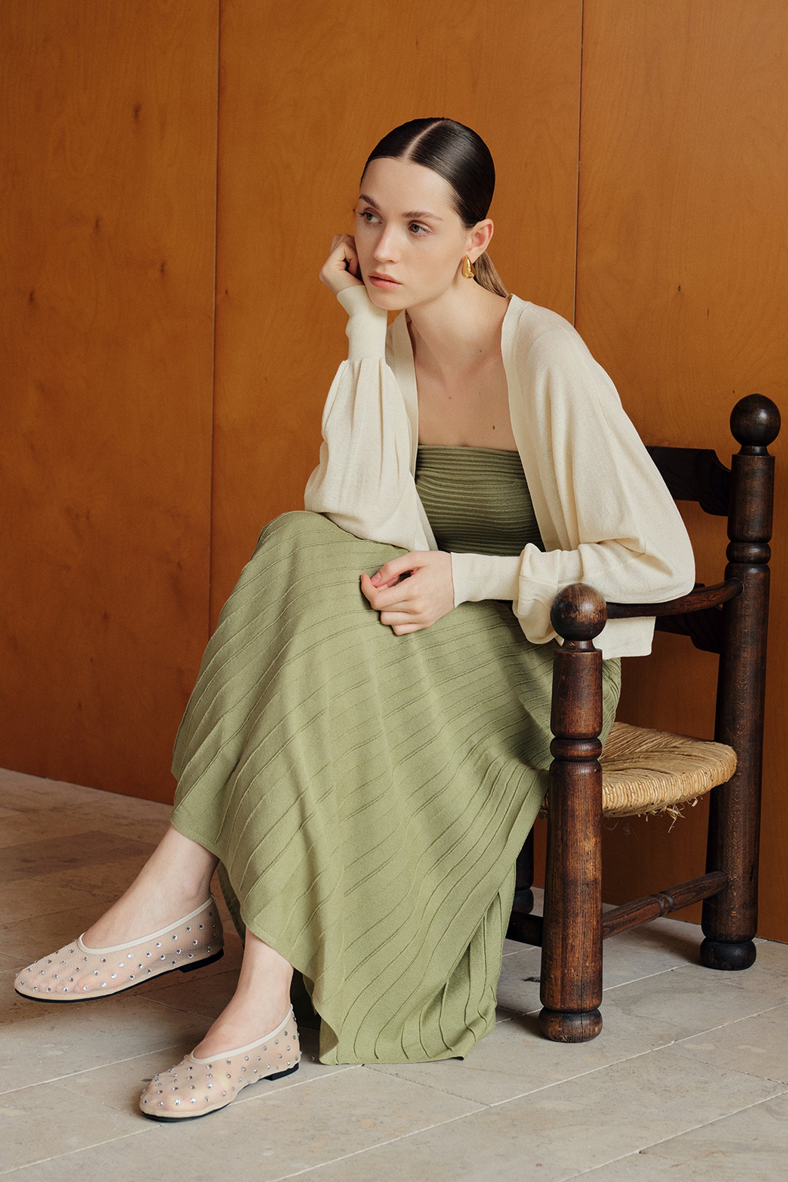 Phyllo Midi Knit Dress (Leaf)