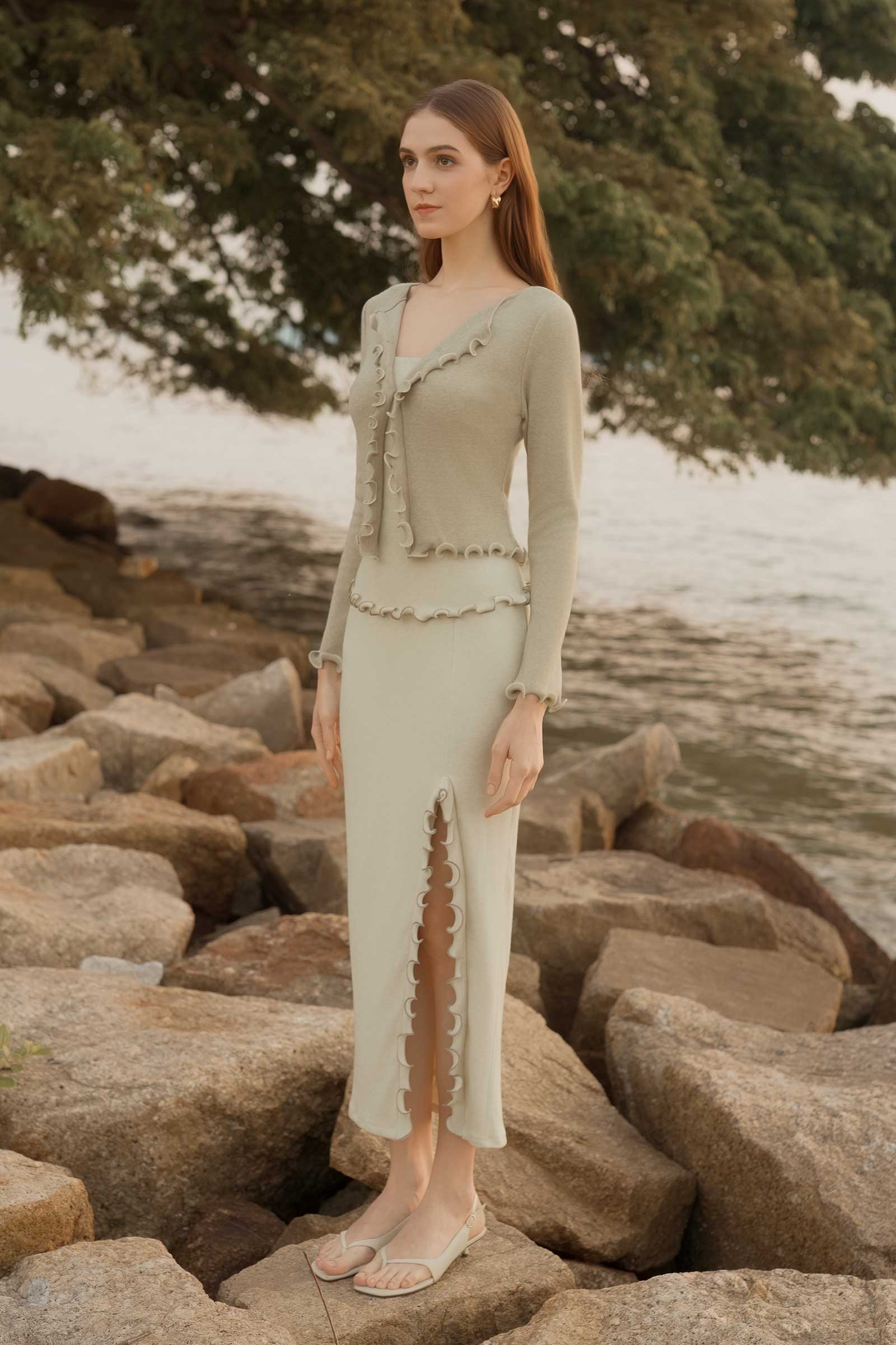 Drenielle Knit Top & Cardi Set (Sage)