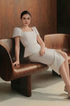 Veron Belted Peplum Dress (White)