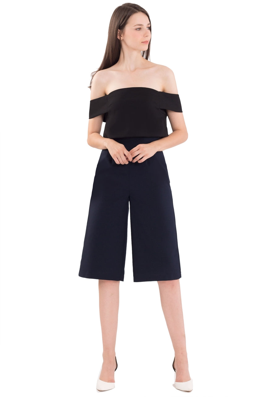 Decheveron Jumpsuit Cullotes (Black+Navy)