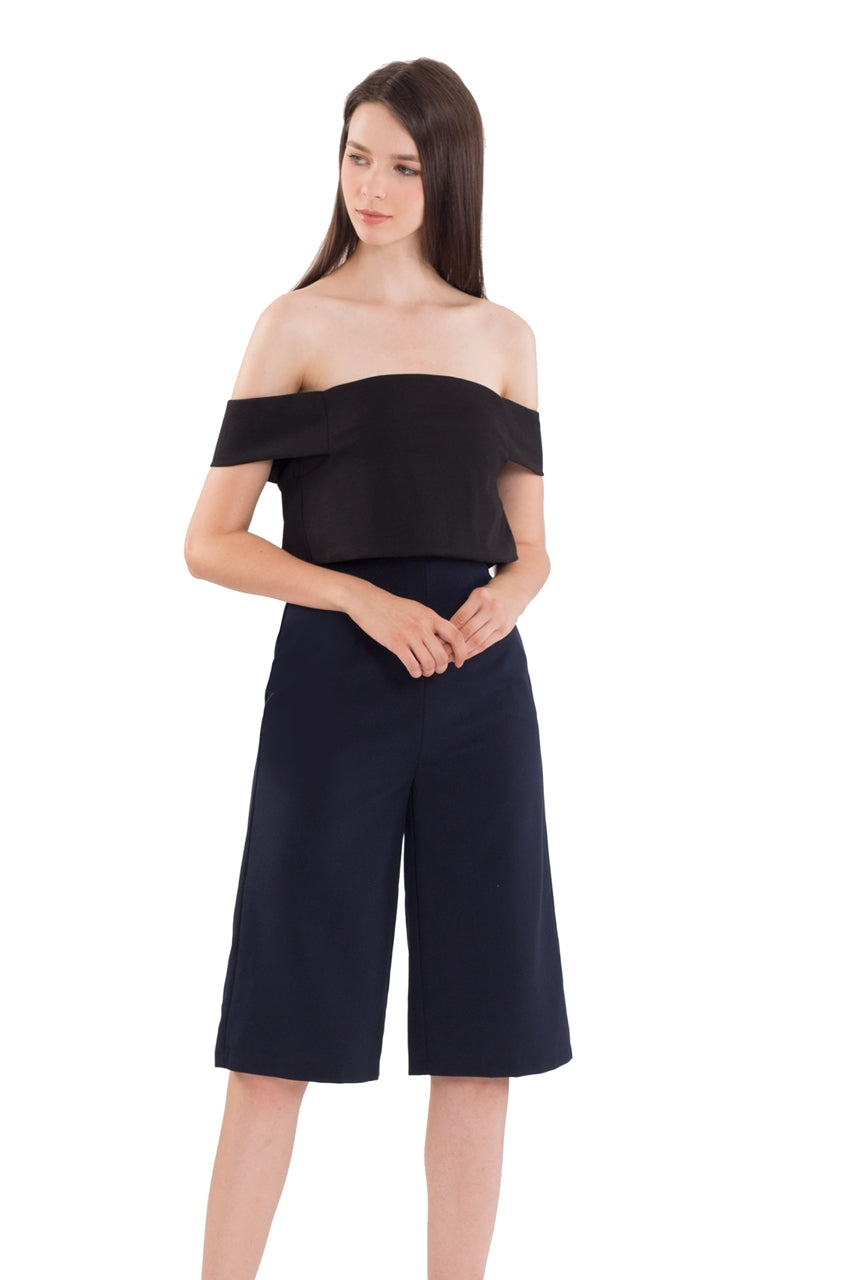 Decheveron Jumpsuit Cullotes (Black+Navy)