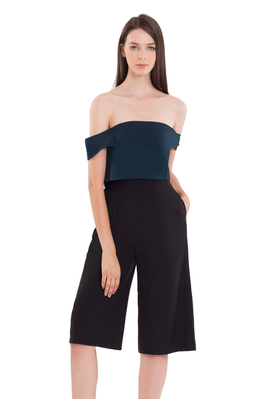 Decheveron Jumpsuit Cullotes (Turquoise+Black)