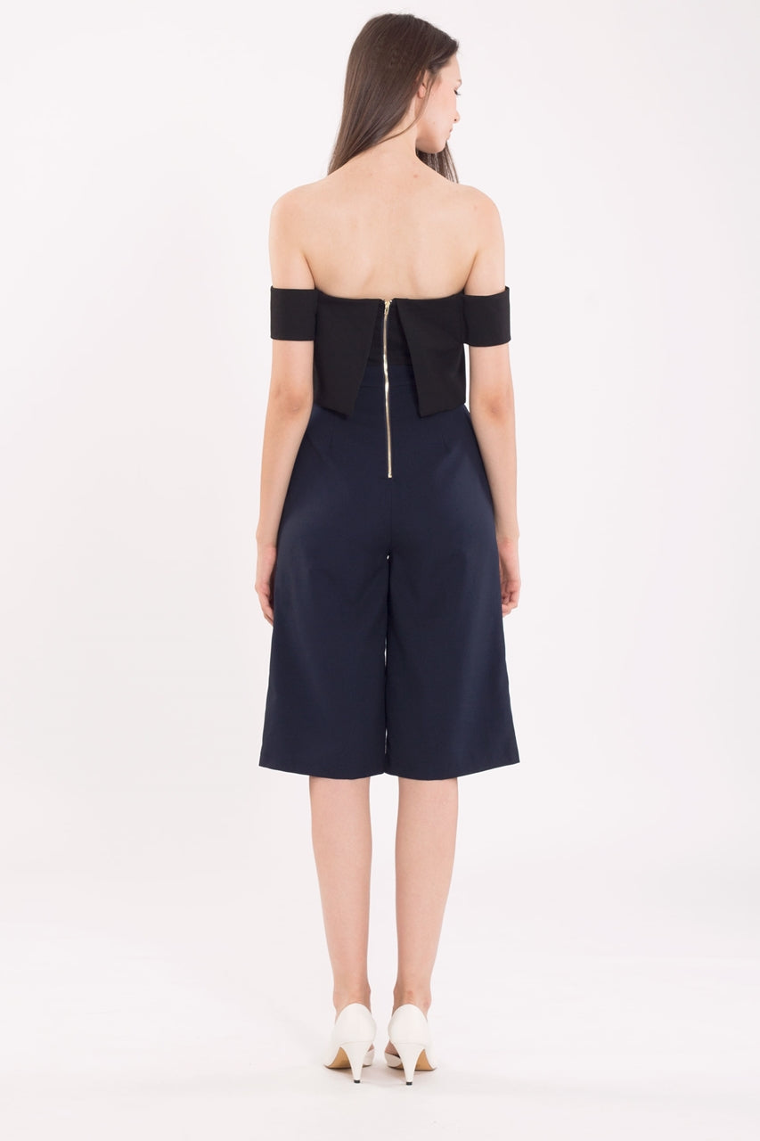 Decheveron Jumpsuit Cullotes (Black+Navy)